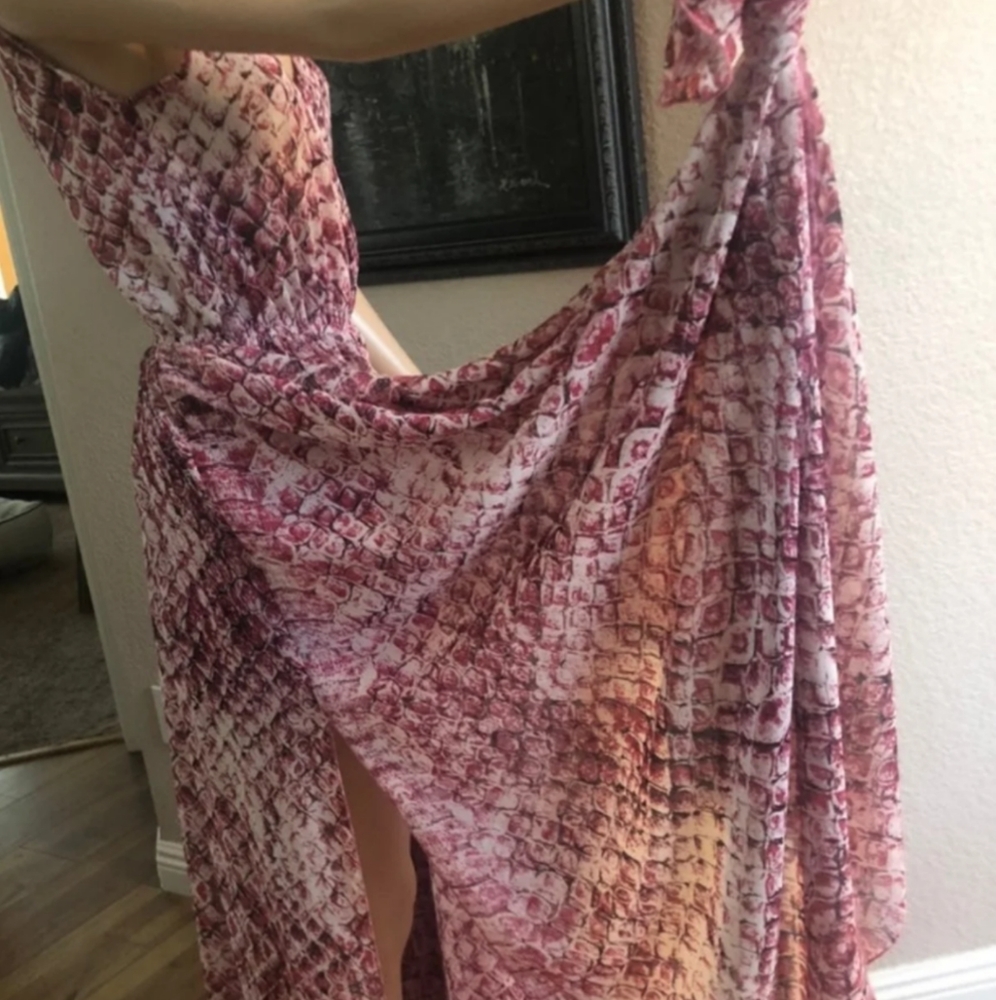 Y2k Mauve Snakeskin Flowy Chiffon Festival Maxi Dress - Olivaceous Babydoll
